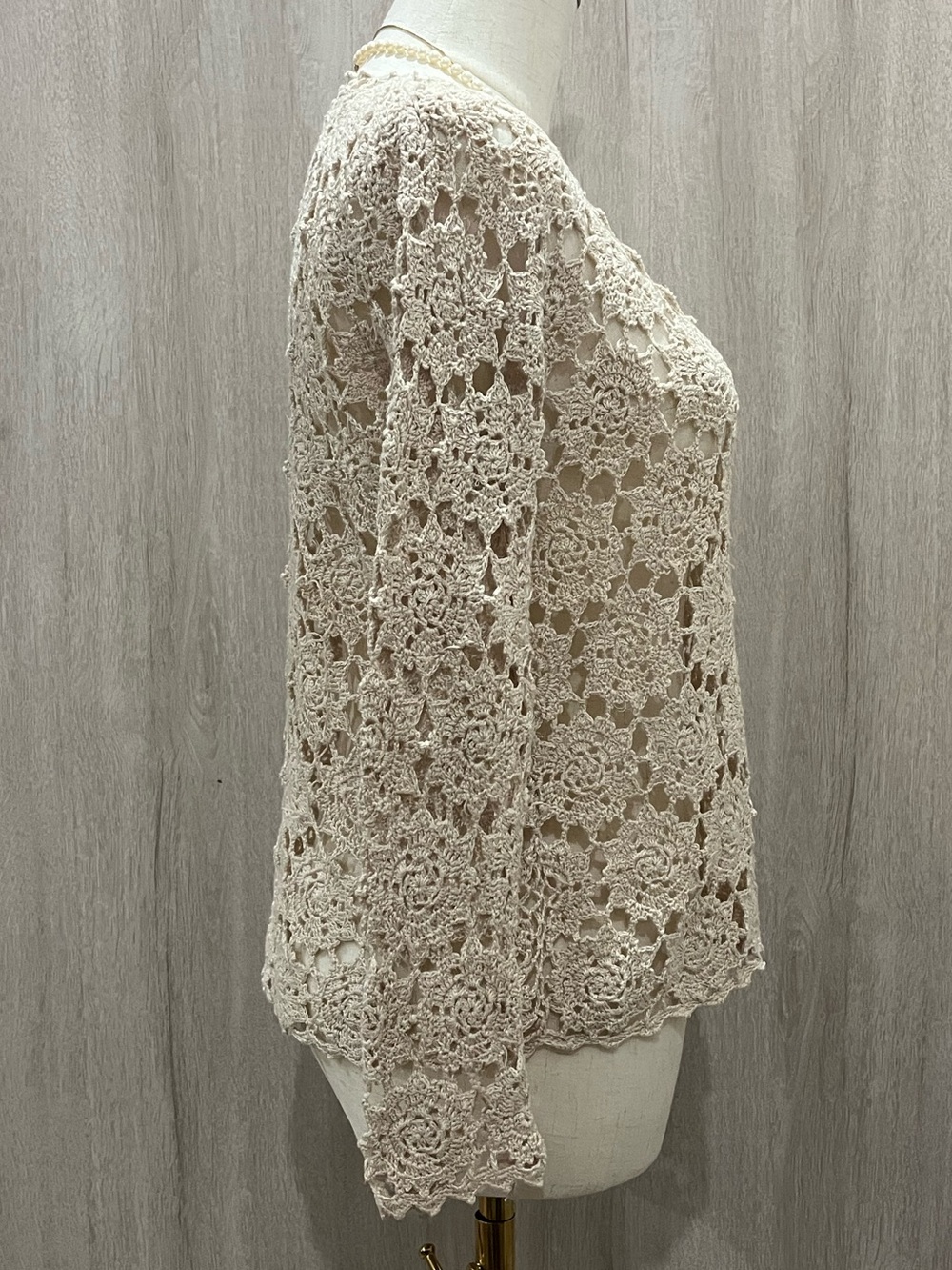 ZOEY Beige Hand Crochet Boho Sweater Top - Picture 5 of 7